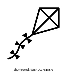 A diamond flying kite with a decorative tail line art vector icon for apps and websites