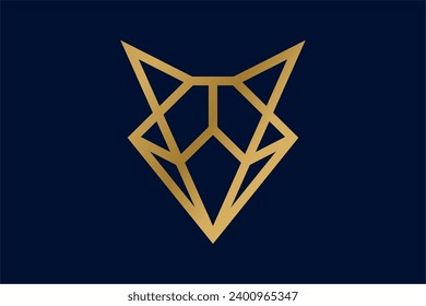 Diamond fox head logo design. Luxurious logo with golden lines on a deep blue navy background. Perfect for brands in fashion, jewelry, diamond store, apparel, outdoor gear, mens accessories.
