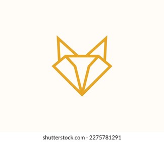 Diamond fox logo design template white background. outline or line logo for jawelry or gem logo