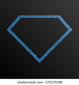 Diamond frame blue sequins, glitters, sparkles, paillettes. Disco party light music with shiny sequins. Blue dots glitter texture. Metallic glowing cloth. Jewel frame. Repeat. Symbol treasure.