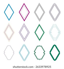 Diamond frame icon. Monochrome border shape. Thin outline figure. Vector decorative symbol.