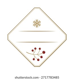 Moldura de diamante com floco de neve e frutos vermelhos. Fronteira de férias de inverno.