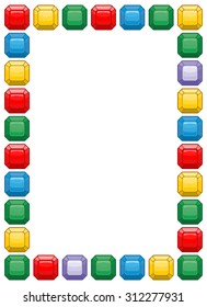 Diamond frame with space for text. Colored gemstones background vector.