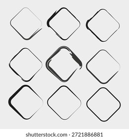 Diamantrahmen Vektor. Grunge-Rhombus-Set. Strichsymbol für Freihandeingaben Geometrisches Rahmenelement. EPS 10.