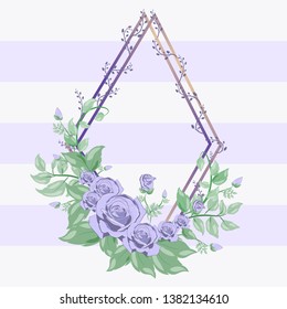 Diamond frame with violet rose ,watercolors style Floral vector decorative greeting card or invitation design background