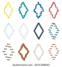 Diamond frames set. Colorful floral borders. Red heart pattern. Vector decorative collection.