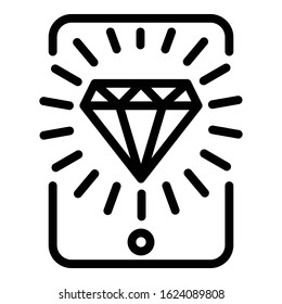 Diamond gaming smartphone icon. Outline diamond gaming smartphone vector icon for web design isolated on white background