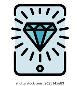 Diamond gaming smartphone icon. Outline diamond gaming smartphone vector icon color flat isolated