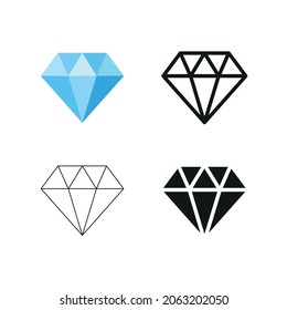 Diamond or gem icon of 4 types: thick line, thin line, black and blue design template