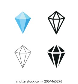 Icono de diamante o gema de 4 tipos: plantilla de diseño de línea gruesa, línea delgada, negro y azul