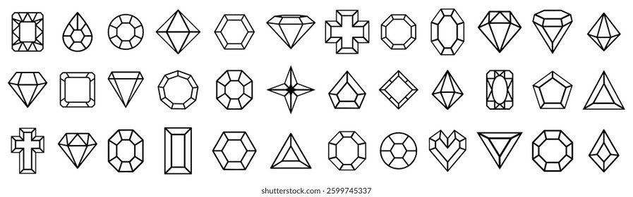 Diamond gem icon collection. Brilliant gem in black. Set of black diamond