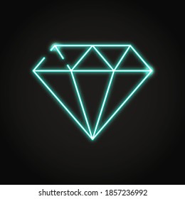 Diamond gem icon in neon line style. Brilliant symbol. Vector illustration.