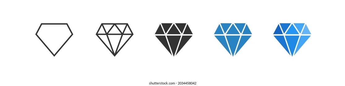 Diamond gem icons set in flat style. Vector design illustration