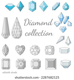 Dibujos de la Línea de Gema de Diamantes. Conjunto de vectores de elementos de diseño de diamante. 