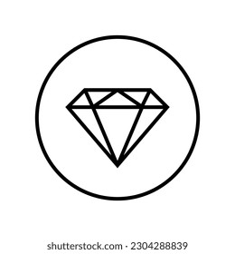 Diamond, gem line icon vector. Precious stone symbol isolated on circle outline background