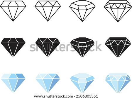 Diamond gem set icon collection. Colour diamond vector logo design. Crystal Glitter Effect. Diamond Shape gemstone