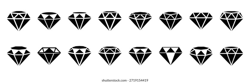 diamond gem silhouette icon set