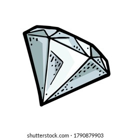 Diamond gem stone. Vintage color vector engraving illustration for poster, label, web. Isolated on white background. Hand drawn design element