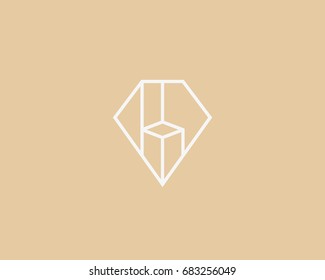 Diamond gem vector logo design. Premium furniture chair interior linear idea logotype