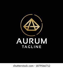 Diamond gems initial letter A for aurum logo design template inspiration