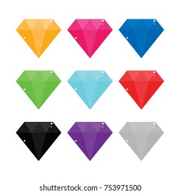 Diamond gems set in various colors. Vector Illustration.