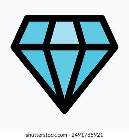 Diamond, Gems Symbol Vector Icon, Isolated Lineal Color Vector Icon.