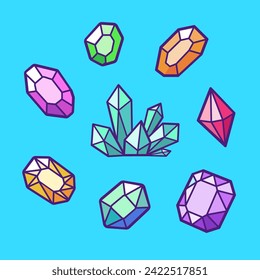 Diamond Gemstone Collection Cartoon Vector Icon 
Illustration. Nature Object Icon Concept Isolated Premium 
Vector. Flat Cartoon Style
