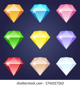 Diamond gemstone different colors icon design.