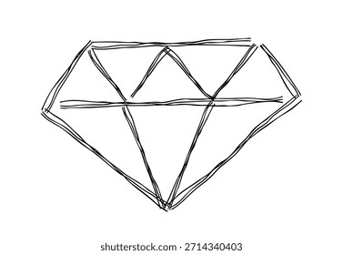 Icono de línea dibujado a mano de piedra preciosa de diamante. Ilustración vectorial doodle monocromática con múltiples líneas superpuestas