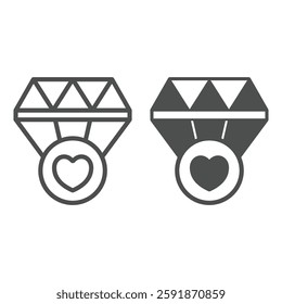 Diamond gemstone with heart bubble line and solid icon, mother day concept. Vector graphics. Gem stone jewelry sign on white background, outline style icon for mobile or web design