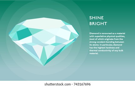 Diamond gemstone icon concept vector flat poster design. Illustration with place for text 