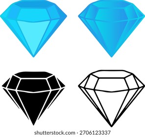 Diamond Gemstone Icon Set for Game Currency and UI Design Vector