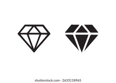 Diamante ícones de pedra preciosa em plano e contorno estilos vetor