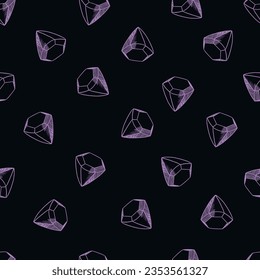 Diamant gemsteintes Muster auf schwarzem Hintergrund. Handgezeichnete Juwelen wiederholen Vektorhintergrund. Druck für Bekleidung, Scrapbooking, Tapete, Apps