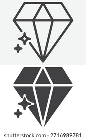 Icono del brillo de la piedra preciosa del diamante fijado en diverso estilo. Contorno de línea y diseño de iconos sólidos. Signo y Vector de trazo editables. Icono de diamante para la interfaz de usuario de lujo y valor.