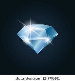 Diamond gemstone shining. Isolated object on a dark background, vector illustration