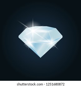 Diamond Gemstone Shining. Isolated Object On A Dark Background, Vector Illustration