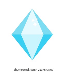 Diamond gemstone. Simple Blue crystal clip art. Jewelry symbol