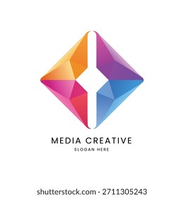 Diamond gemstone square abstract geometric media creative symbol Vector logo template