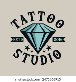 Diamant Edelstein Vintage Tattoo Studio Retro Logo