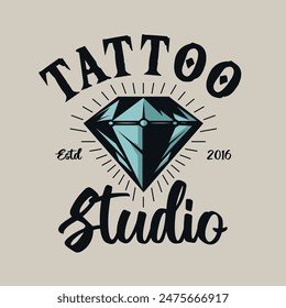 Diamant Edelstein Vintage Tattoo Studio Retro Logo