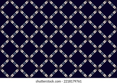 Diamond geometric pattern square line shapes checked grid background abstract motif minimalist classic ornament graphic fabric style. Casual repeating textile design template, blue, white colors.