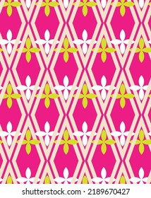 Diamond Geometric Stripes Florals Geometric Abstract Seamless Pattern Trendy Fashion Colors Perfect for Allover Fabric Print or Wrapping Paper Fuchsia Background