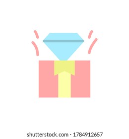 Diamant in Geschenkbox präsentiert Symbol. Einfache Farbe mit umrissenen Vektorelementen der vorhandenen Symbole für i und ux, Website oder mobile Anwendungen