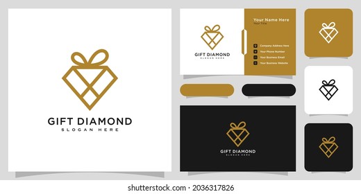 Diamant-Geschenk-Logo, Vektordesign und Visitenkarte