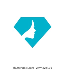 Diamond Girl Face logo design vector template