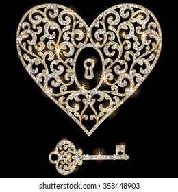 Diamond glitter Valentine's Day heart and key