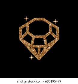 Diamond glitter Vector Illustration. Shiny crystal sign. Brilliant stone isolated on dark background. Fashion modern design. Flat element. Symbol gift, jewel, gem or royal, rich.