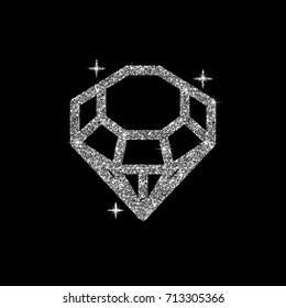 Diamond glitter Vector Illustration. Shiny crystal sign. Brilliant stone isolated on dark background. Fashion modern design. Flat element. Symbol gift, jewel, gem or royal, rich.