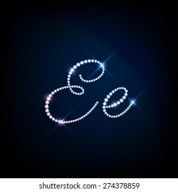 Diamond glittering letter "E" of sparkling brilliants (glitter font concept)
